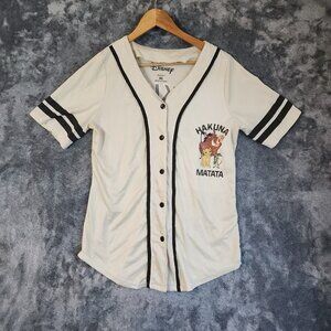 Disney Womens Baseball Jersey Top Button Up Lion King Hakuna Matata XL Striped